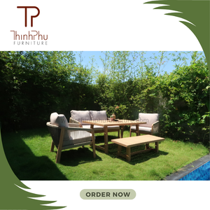 Juego de muebles de mimbre para exteriores contemporáneo de lujo ACacia Wood Garden Patio Sofá y piezas de ratán para hoteles y villas - Product Image 1