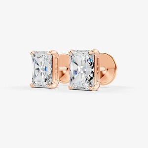 Pendientes solitarios clásicos con diamantes cultivados en laboratorio de corte radiante pulido de 0.95 quilates, EF-VVS2, en oro macizo de 14K, producto genuino. - Product Image 2