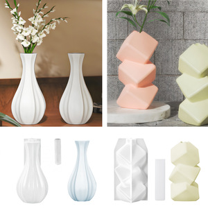 Vase à col étroit minimaliste en résine époxy pour bricolage vase carré rotatif décoration en gypse moule en silicone - Product Image 1