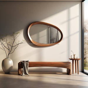 Espejo de Vanidad Redondo de Pared, Estilo Art Deco, Hecho a Mano con Madera Ecológica, con Marco de Madera Real de Haryana, Marca KALATRI - Product Image 5