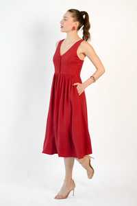 2025 precio más bajo Boho mujer Casual Ladies Maxi vestido 100% algodón hasta la rodilla con Smocking Red Natural mujeres vestido - Product Image 5