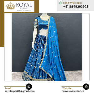 คอลเลกชันพิเศษของเสื้อผ้าชาติพันธุ์อินเดียออกแบบใหม่ lehenga choli ผ้าไหมเงางามแฟนซีหนักด้วยลำดับและงานปัก - Product Image 5