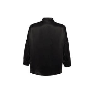 Blusa Casual de Seda para Mujer, Manga Larga, con Cuello Alto y Ribete de Encaje - Product Image 3