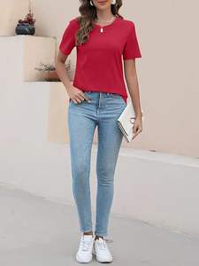 Camisetas informales de verano ecológicas y antibolitas para mujer, camisetas de manga corta con bloques de color - Product Image 5