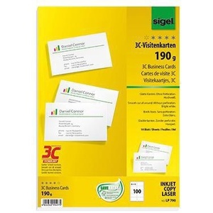 SIGEL นามบัตร DIN A4 190 กรัม/ตร.ม. สีขาวสว่าง 10 แผ่น/แพ็ค 100 ชิ้น/แพ็ค ผลิตภัณฑ์กระดาษสำนักงาน - Product Image 1