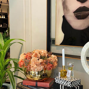 Luxury Decorative Flower <b>Vase</b> Rounded Bowl Shape With Glossy Gold Finishing & <b>Stand</b> Base for Table Decorative <b>Vase</b> for Sale - Product Image 3