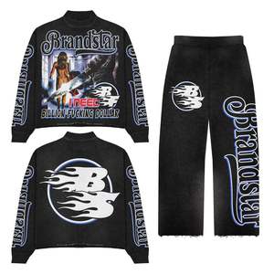 Conjunto de sudadera con capucha de lana de algodón lavado con ácido para hombre, chándal transpirable con logotipo personalizado para ropa informal para gimnasio de invierno fitness - Product Image 5