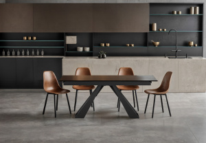 Mesa de comedor extensible RAM INDUSTRIE N55 con mecanismo y cajones, estilo moderno en color negro. - Product Image 3