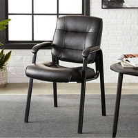 Cadre métallique de chaise de salon en similicuir noir, 27.4D x 23.6W x 35.8H po.
