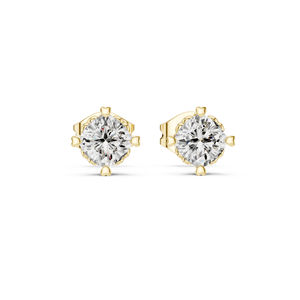Boucles d'oreilles clous en or jaune 14 carats avec diamant de laboratoire carré coussin pour femmes |   Cadeau d'anniversaire |   Nouveau diamant cultivé - Product Image 1