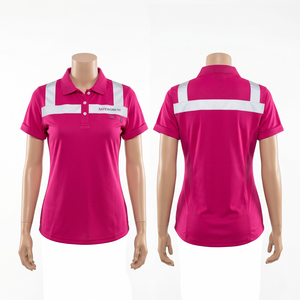 Camiseta Polo de Trabajo para Mujer, 180 GSM, Tela de Poliéster Birdseye, Color Morado con Panel Reflectante Blanco, Polo de Seguridad con Bordado Personalizado - Product Image 4