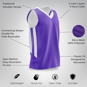 Custom Unisex Basketball Jersey Breathable Printed <b>Purple</b>/White Cotton/Polyester Custom Logo High Quality - Product Image 2