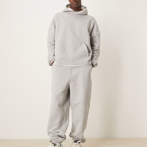 Conjunto de dos piezas para correr de calle para hombre ecológico más vendido 100% algodón polar Color sólido hombro caído cuello con capucha - Product Image 4