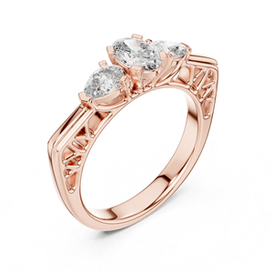 Anillo de Compromiso de Oro Rosa de 14K con Diamantes Cultivados en Laboratorio en Forma de Pera y Ovalados para Mujer |   Diamante Cultivado Nuevo - Product Image 2