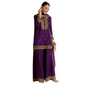 Ensemble Kurta en soie violette avec Zari Butti et travail à la frontière Vente en gros Vêtements ethniques pour femmes OEM Usine de vêtements Fournisseur en vrac Mode - Product Image 3
