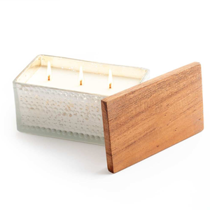 Bougie parfumée en verre de forme rectangulaire avec couvercle en bois pour la décoration de la maison personnalisée en gros - Product Image 4