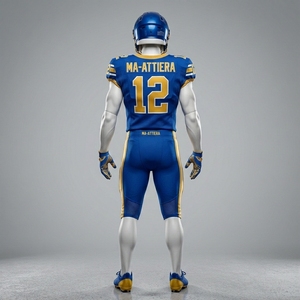 Maillot de football américain bleu personnalisé pour homme adulte, pantalon rembourré, uniforme d'équipe numéro 12, vêtements de sport respirants, OEM ODM - Product Image 3