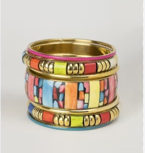 Antique Look Brass and Blue Inlaid Bangle <b>Bracelet</b> - Product Image 5