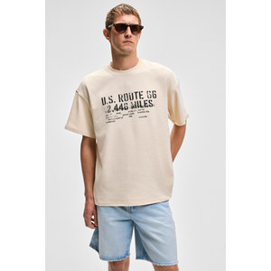 Camiseta de Cuello Redondo de Algodón Orgánico Oversize para Hombre VYRO con Detalle Estampado - Vainilla - Product Image 4