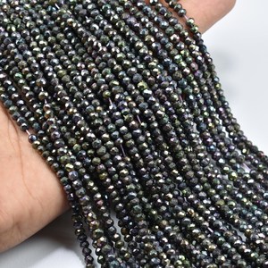 Cuentas facetadas de espinela negra para la fabricación de joyas Cuentas rondelle recubiertas de espinela negra Piedra preciosa suelta de espinela negra - Product Image 2