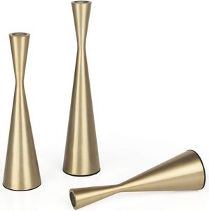 <b>Brass</b> Gold Taper <b>Candlestick</b> <b>Holders</b> Metal Candle <b>Holders</b> Set of 3 Table Mantel Decorative Candle Stand for Wedding Dinning - Product Image 1