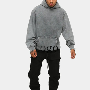Sudadera con Capucha de Invierno para Hombre, Estilo Nuevo, Lavado Ácido, Color Sólido, Tejido Grueso, 100% Algodón, Talla Grande - Product Image 3