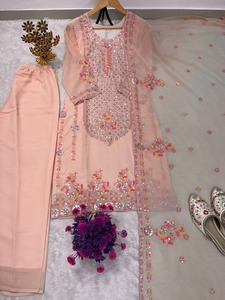 Salwar Kameez tendance en tissu Georgette indien pakistanais, dernière collection exclusive pour femmes, été, fantaisie, nouveau, pour fêtes, mariages, occasions décontractées - Product Image 3