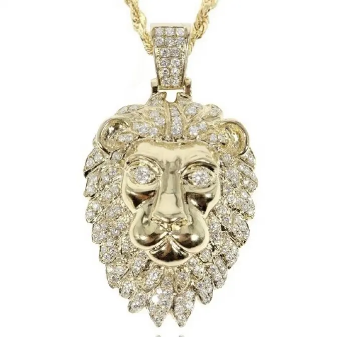 VVS diamond Lion Pendant (RUBY EYES) Customized Hip Hop Pendant Iced Out 14K Solid Gold Chain Set Pendant