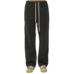 Pantalones de chándal de lana personalizados de 400GSM, los últimos pantalones de chándal informales para correr con cierre de cordón, estilo Hip Hop liso, cintura media, lavado oscuro - Product Image 2