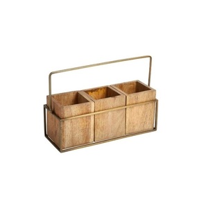 Mango Wood Cutlery <b>Holder</b> <b>With</b> Metal Handle New Look Wooden <b>Utensils</b> <b>Holder</b> for Cutlery Sets New Wooden Caddy Worked - Product Image 5
