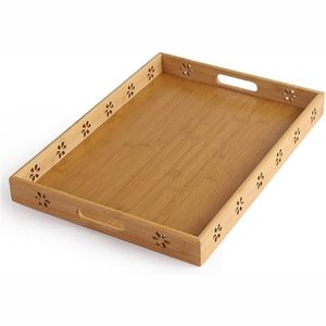 Plateau de service en bois massif artisanal, écologique, rectangulaire, décoratif pour la décoration de la maison, le petit-déjeuner au lit et le service de cocktails - Product Image 4