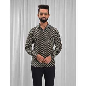 Men's Casual Floral Printed Cotton <b>Shirt</b> with Stand Collar Full Sleeves ODM Supply Woven Poplin Oxford Fabric <b>Patchwork</b> Pattern - Product Image 1