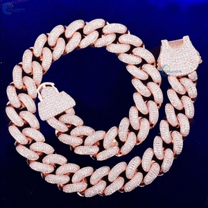 Cadena de Eslabones Cubanos para Hombre, Collar de Plata Esterlina 925, Estilo Rapero, Hip Hop, Moissanite Incoloro, 20mm - Product Image 6