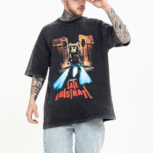 T-shirt en coton tissé délavé à l'acide, coupe oversize, style streetwear, vintage, grammage lourd, imprimé graphique, haute couture - Product Image 3