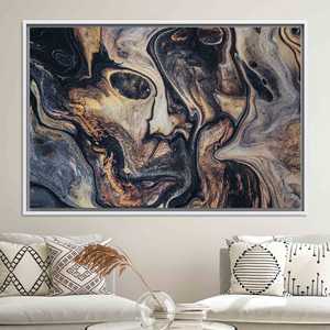 Art mural abstrait à l'encre d'alcool dorée : Tableau imprimé sur toile, TOILE ENCARTÉCHÉE BLANCHE - Product Image 1