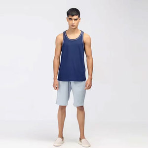 BRANIS SPORTS Men's <b>Navy</b> Blue Sleeveless Tank <b>Top</b> Crew Neck Solid Casual Knitted Breathable Polyester/Cotton High Street Fit - Product Image 2