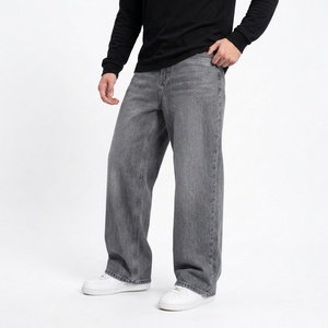 Black Wide Leg Men's Jeans Straight Denim <b>Pants</b> Casual Streetwear Trousers - Product Image 3