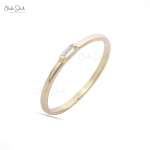 Anillo de Compromiso de Diamante Blanco Natural de Oro Amarillo de 14K, Anillo de Compromiso de Diamante de Corte Baguette a Precio de Fábrica Al por Mayor