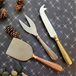 3-Piece Copper & Brass Cheese Utensil Set Luxury Cheese <b>Board</b> Serving <b>Tools</b> with Gold Finish Cheese Utensil Set Butter Spreader - Product Image 1