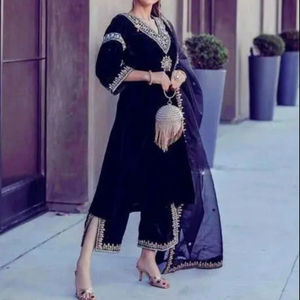 Designer Indian/Pakistani Zari Embroidery Work Kurta Pant with Dupatta <b>Dress</b> for Party/Wedding in 2023 Beautiful Lace Decoration - Product Image 1