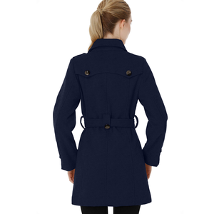Manteau long élégant pour femme en mélange de laine couleur unie avec bordure en fourrure, 100 % duvet, chaud, pour l'hiver - Product Image 3