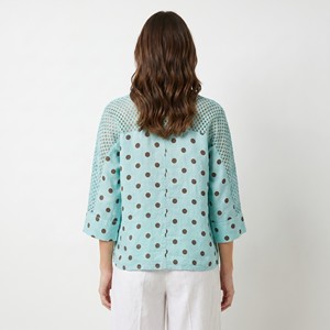 Camicetta a maniche 3/4 con lavorazione traforata e motivo a pois, 100% lino, taglia unica (taglie 36–44) - Product Image 2