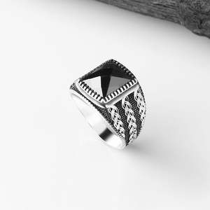 Azuris Fabriqué en Turquie, bague pour homme en argent sterling 925, style ottoman, pierre noire naturelle VALKH1455 - Product Image 3