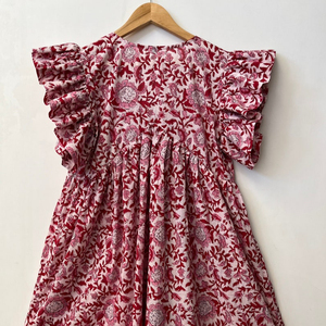 Robe tunique courte unique pour femme Style ethnique Boho multicolore sans manches bouton décoration main bloc imprimé 100% coton naturel - Product Image 1