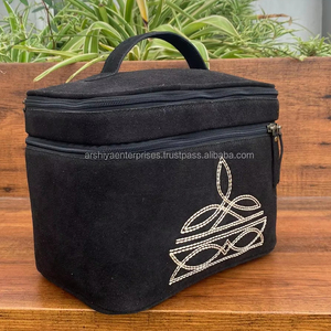 Genuine Suede Leather <b>Boot</b> Stitch Jewelry Case Western Jewelry Display <b>Storage</b> Case Women Travel Portable Zipper Jewelry Boxes - Product Image 2