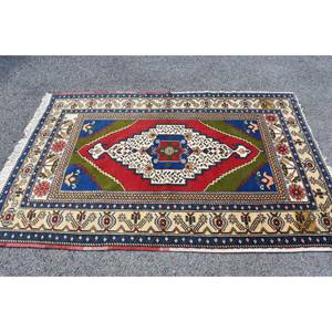 Tapis turc vintage classique rouge bleu Patchwork Design 3.9 X 6.1ft nouveau tapis de salon laine matériel Latex Rectangle Puzzle - Product Image 4