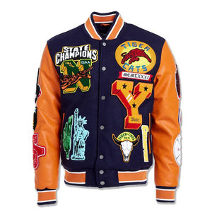 Custom Logo Wool Chenille Embroidery Baseball Letterman Collage Baseball <b>Jackets</b> Men <b>Vintage</b> Blank Leather Sleeve <b>Varsity</b> <b>Jacket</b> - Product Image 1