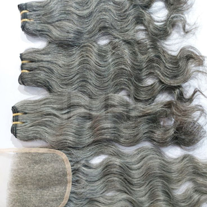 Extensions de cheveux humains indiens gris naturels, qualité supérieure, 100% vierges, cuticules alignées, lisses, double trame, fabrication à la machine, vente en gros - Product Image 5