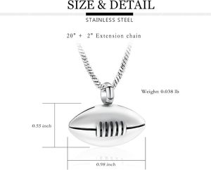 Silver Cremation Jewelry Football Memorial <b>Urn</b> Necklace <b>Ashes</b> Holder Stainless Steel <b>Ashes</b> Keepsake <b>Urn</b> for Brother Boyfriend - Product Image 6
