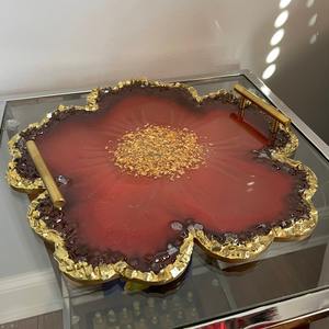 Bandeja de resina hecha a mano de diseñador y posavasos a juego plato de servicio elegante de bajo precio para cocina y comedor bandeja de resina decorativa - Product Image 3